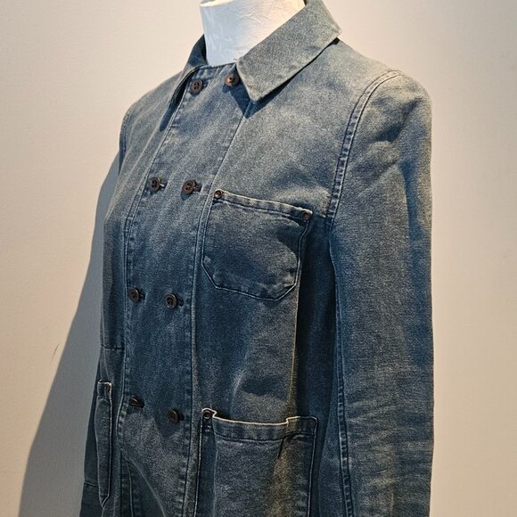 NWOT Ralph Lauren Linen Blend Double Breasted Distressed Denim Jacket, XS - Picture 2 of 9